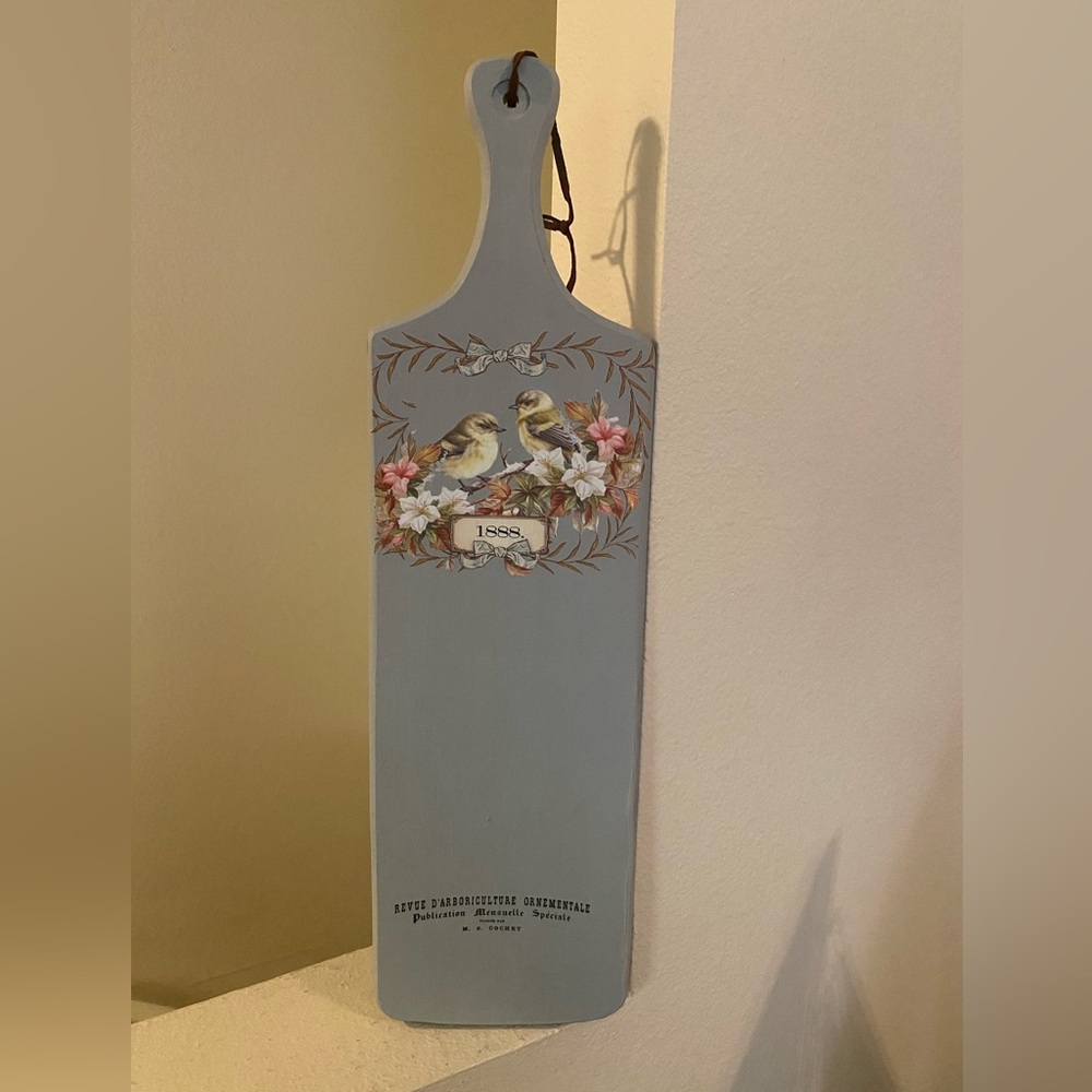 Decorative Light Blue Wooden Painted Bread Board with added Bird Transfer.NWOT.